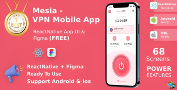 VPN Mobile App | UI Kit | ReactNative | Figma FREE | Life Time Update | Mesia VPN