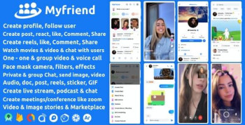 Myfriend – Friend Chat Post Tiktok Follow Radio Group ecommerce Zoom Live clone social network app 2.3