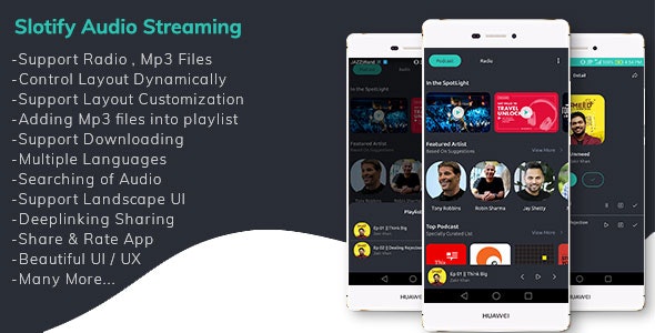Slotify App (Mp3 , Live Radio , Podcast ) - Audio Streaming Solution + Admin Panel