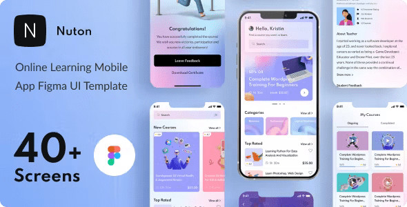 Nuton – Online Learning Mobile App Figma UI Template